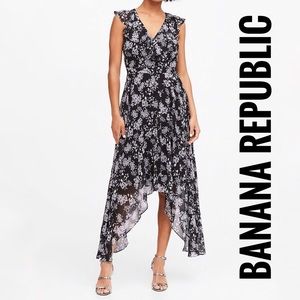 Banana Republic Women’s Floral Print Ruffle High Low Dress Size 4